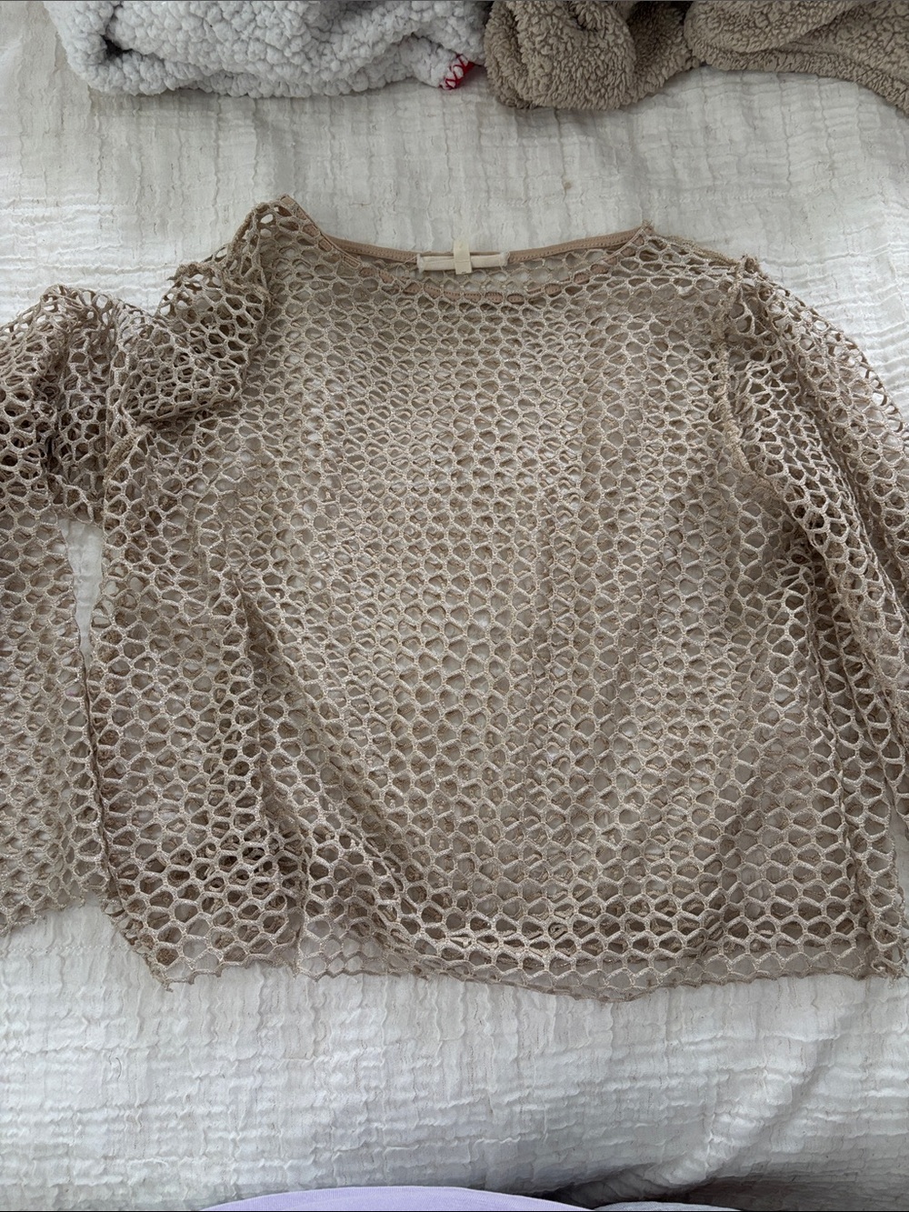 BUCKLE Neutral Crochet Open-Knit Long Sleeve Top